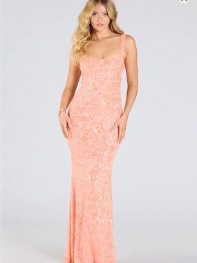 NWT Windsor Coral Sequin Square-Neck Evening Dress